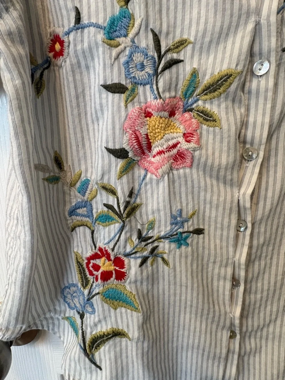 Kyla Sea Women's Blue Stripe Embroidered Button-Down Shirt - Picture 5 of 11